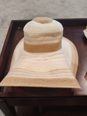 August Hats Beige and Tan Layered Wide-Brim Sun Hat
